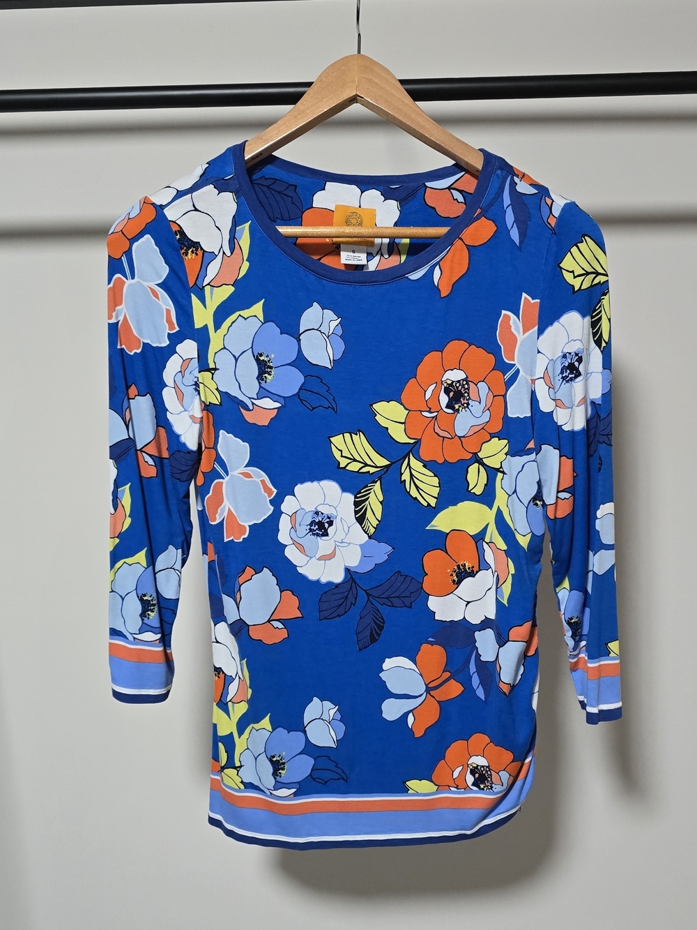 Ruby Rd. Royal Blue Floral Scoop Neck Long Sleeve Top